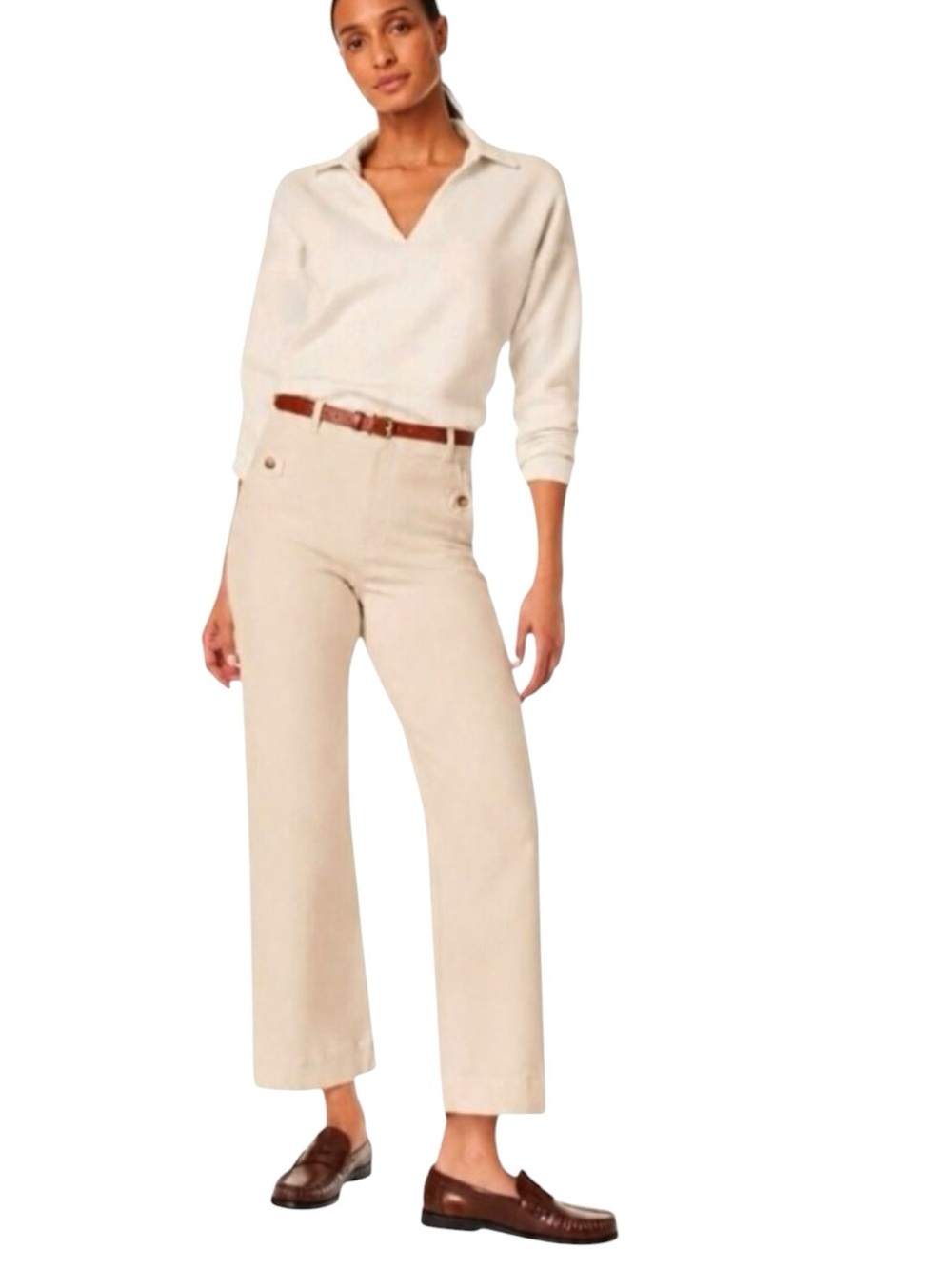 Spanx Tummy Control Stretch Twill Cropped Wide Leg Slimming Pant Tan Size S
